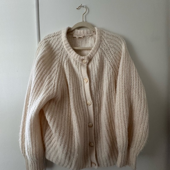 Sezane Sweaters - Sezane Cream Ribbed Chunky Button Cardigan